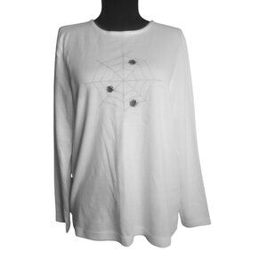 Studio Treat Size L Womens Long Sleeve Spiderweb Shirt Spiders Halloween Beaded